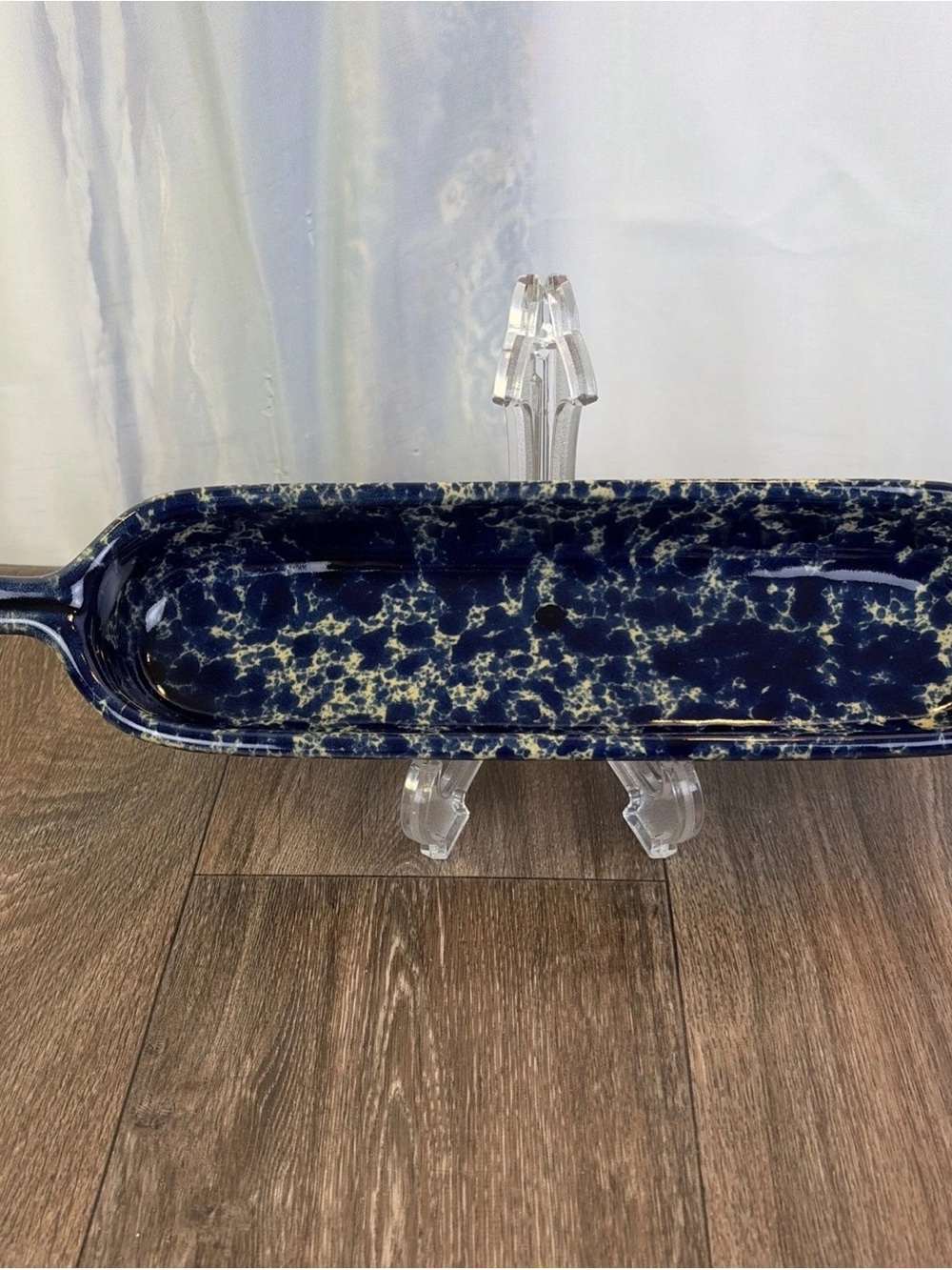 Bennington Potters Banneton Blue Agate Glaze Bread Fruit Dessert Server